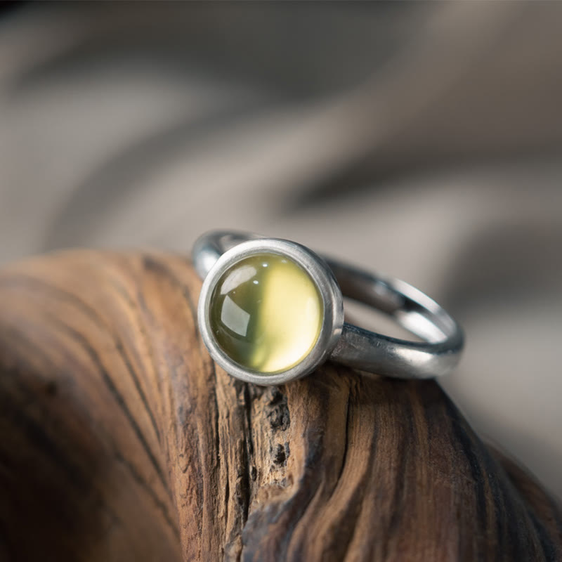 Wear FengShui Natural 925 Sterling Silver Prehnite Citrine Adjustable Happiness Ring