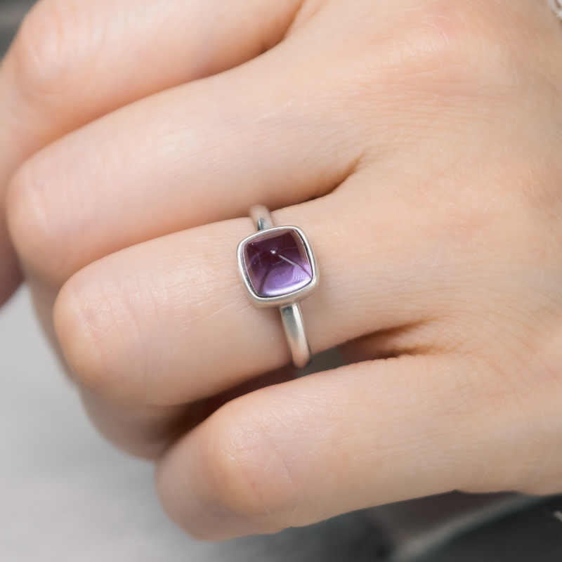 Wear FengShui Natural 925 Sterling Silver Amethyst Adjustable Balance Ring