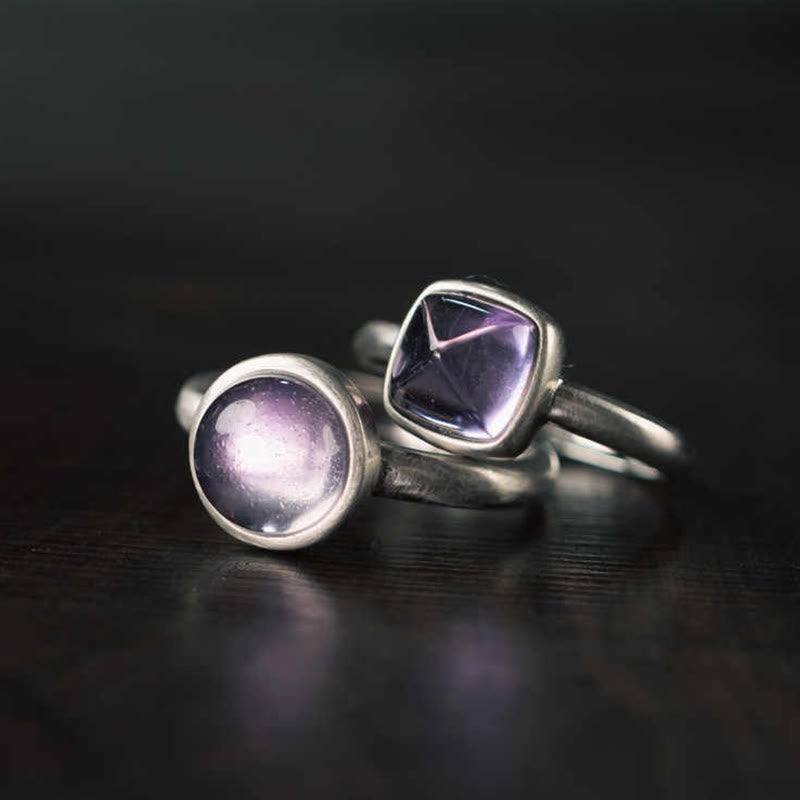 Wear FengShui Natural 925 Sterling Silver Amethyst Adjustable Balance Ring