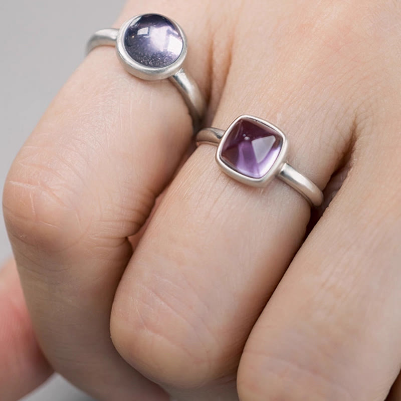 Wear FengShui Natural 925 Sterling Silver Amethyst Adjustable Balance Ring