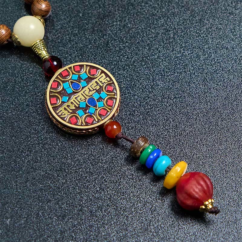 Wear FengShui Tibetan Handmade Coconut Shell Schima Wood Great Bright Mantra Copper Bead Balance Necklace Pendant