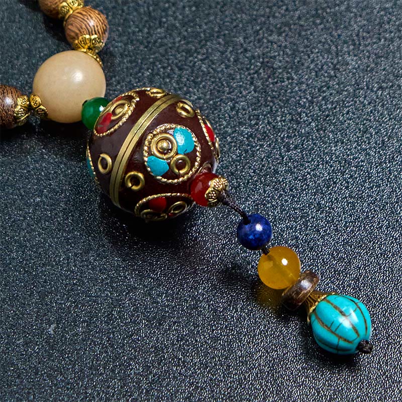 Wear FengShui Tibetan Handmade Coconut Shell Schima Wood Great Bright Mantra Copper Bead Balance Necklace Pendant