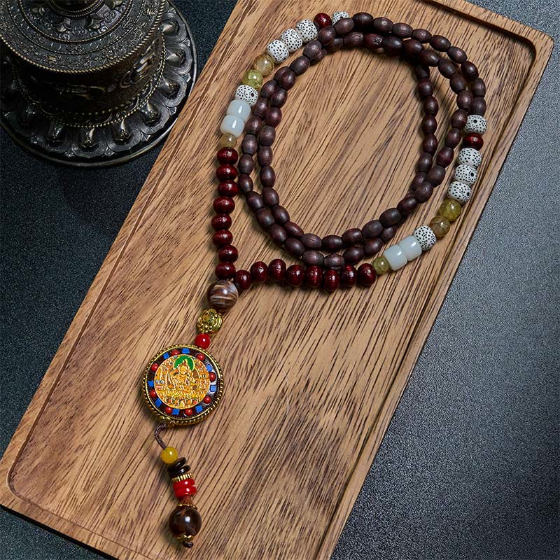 Wear FengShui Tibetan Handmade Wood Beads Om Mani Padme Hum Samantabhadra Bodhisattva Purity Necklace Pendant