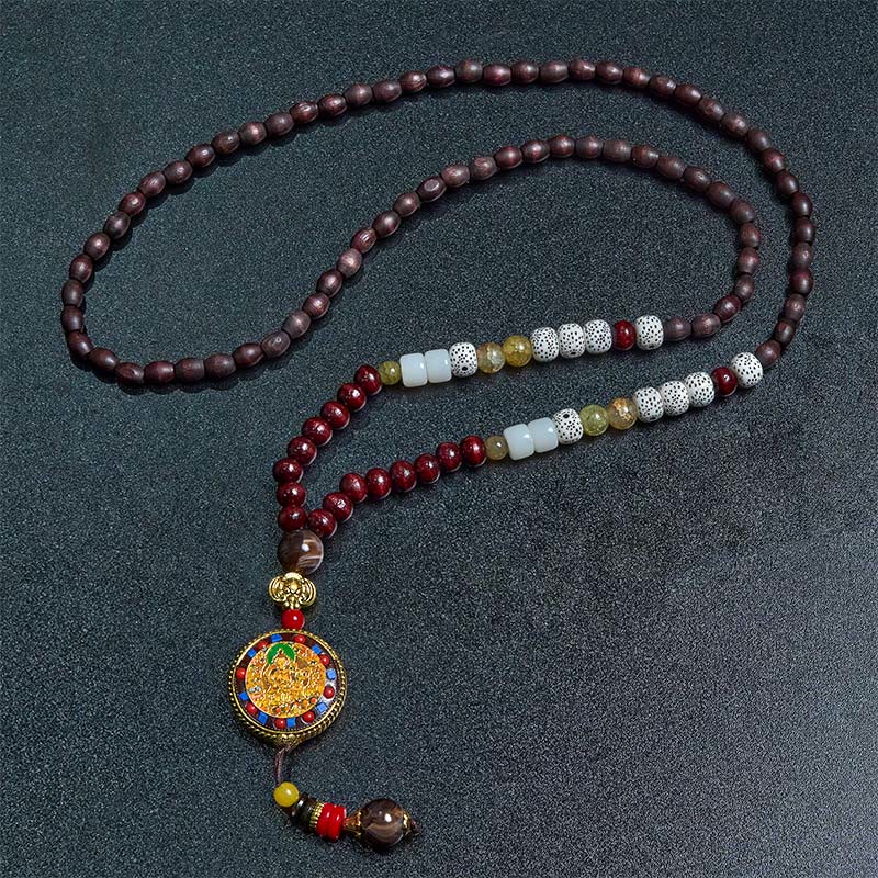 Wear FengShui Tibetan Handmade Wood Beads Om Mani Padme Hum Samantabhadra Bodhisattva Purity Necklace Pendant