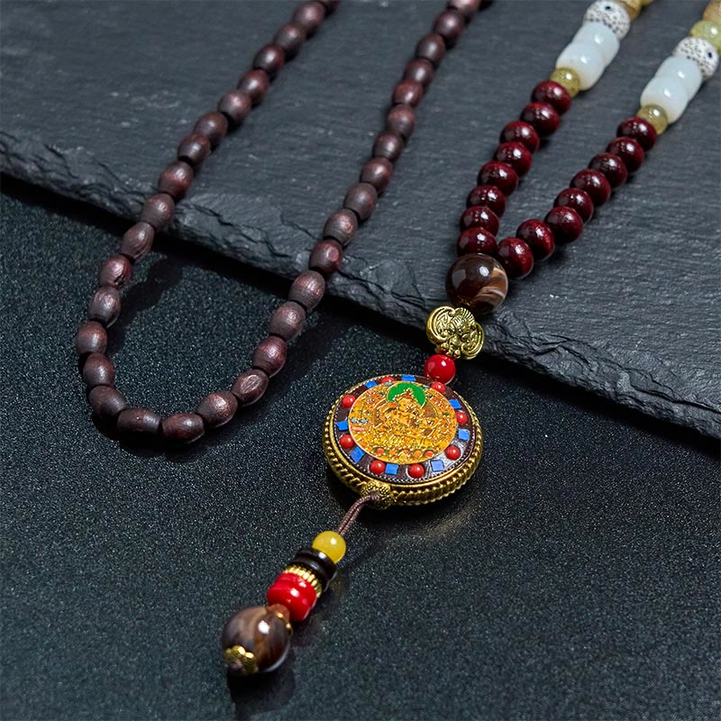 Wear FengShui Tibetan Handmade Wood Beads Om Mani Padme Hum Samantabhadra Bodhisattva Purity Necklace Pendant