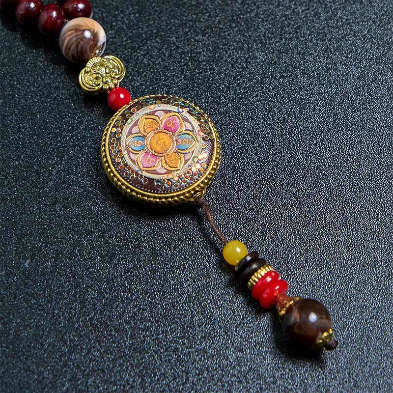 Wear FengShui Tibetan Handmade Wood Beads Om Mani Padme Hum Samantabhadra Bodhisattva Purity Necklace Pendant
