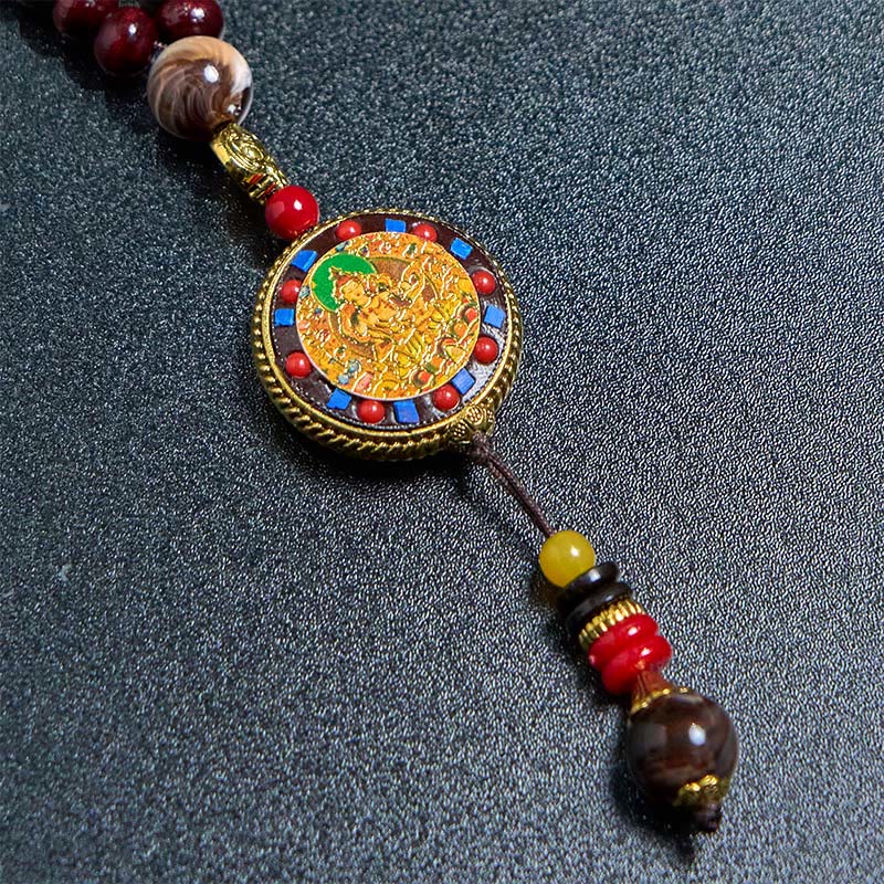 Wear FengShui Tibetan Handmade Wood Beads Om Mani Padme Hum Samantabhadra Bodhisattva Purity Necklace Pendant