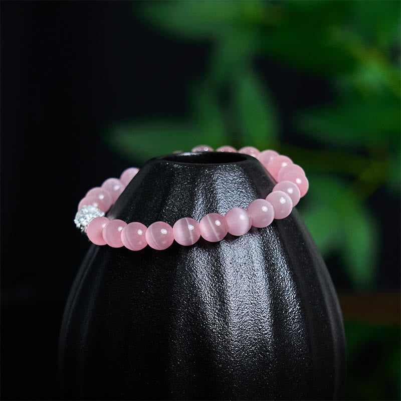 Wear FengShui Natural Cat's Eye Beads 990 Sterling Silver Pixiu Positive Bracelet