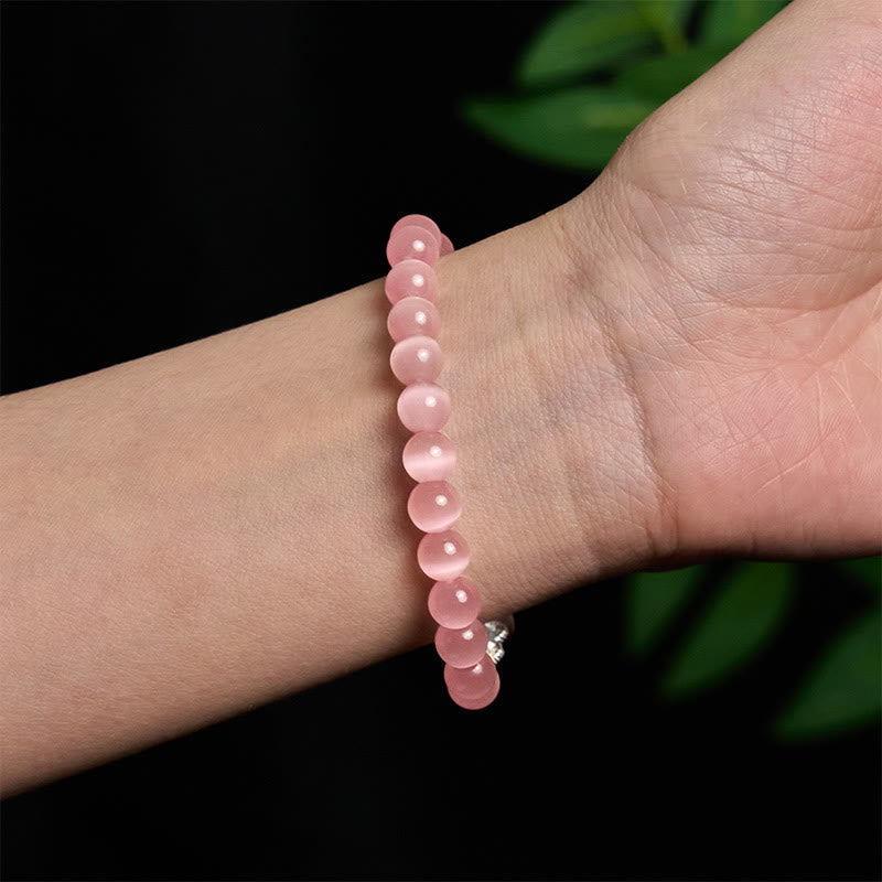 Wear FengShui Natural Cat's Eye Beads 990 Sterling Silver Pixiu Positive Bracelet