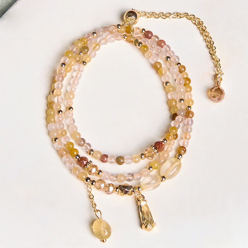Wear FengShui Natural Citrine Beads Pleasure Multi Layer Bracelet