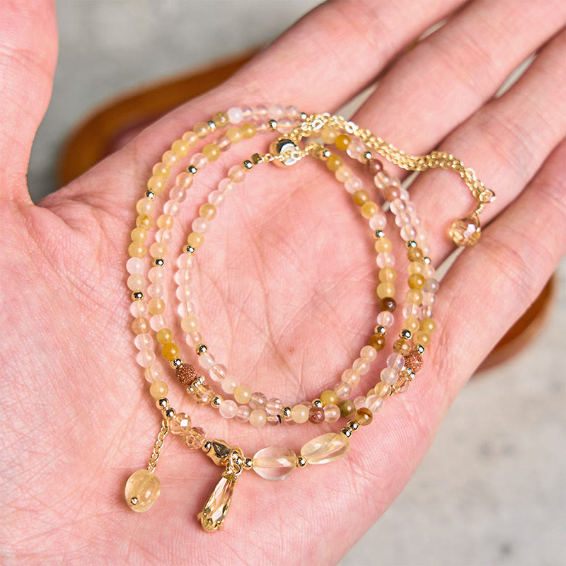 Wear FengShui Natural Citrine Beads Pleasure Multi Layer Bracelet