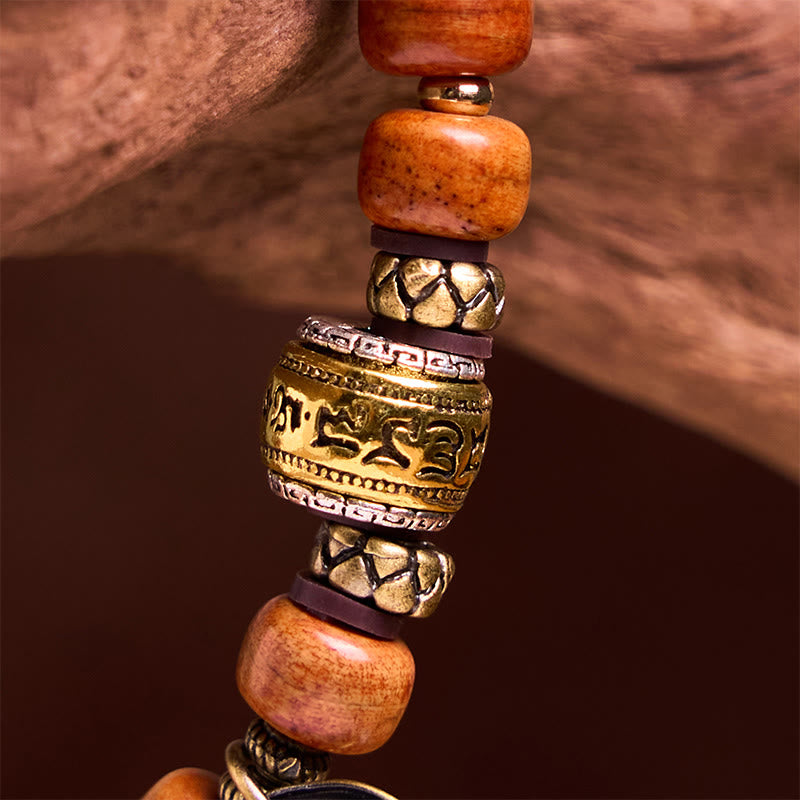 Wear FengShui Natural Tibetan Camel Bone Barrel Beads OM Sanskrit Luck Protection Bracelet