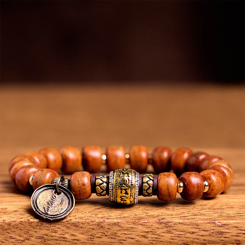 Wear FengShui Natural Tibetan Camel Bone Barrel Beads OM Sanskrit Luck Protection Bracelet