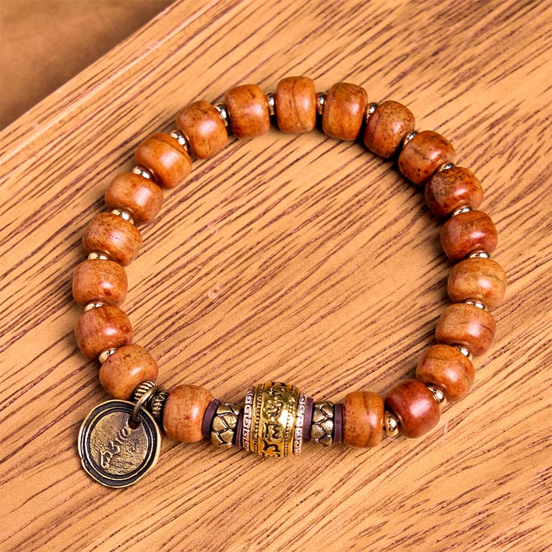 Wear FengShui Natural Tibetan Camel Bone Barrel Beads OM Sanskrit Luck Protection Bracelet