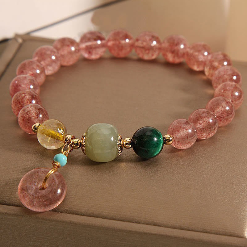 Wear FengShui Natural Strawberry Quartz Peace Buckle Jade Positive Bracelet