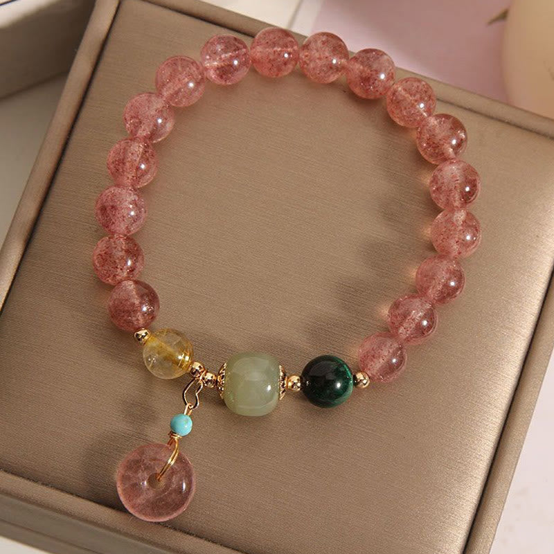 Wear FengShui Natural Strawberry Quartz Peace Buckle Jade Positive Bracelet