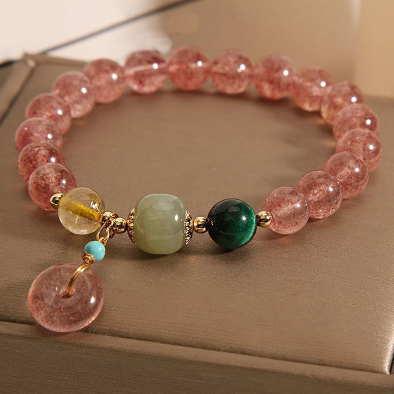 Wear FengShui Natural Strawberry Quartz Peace Buckle Jade Positive Bracelet