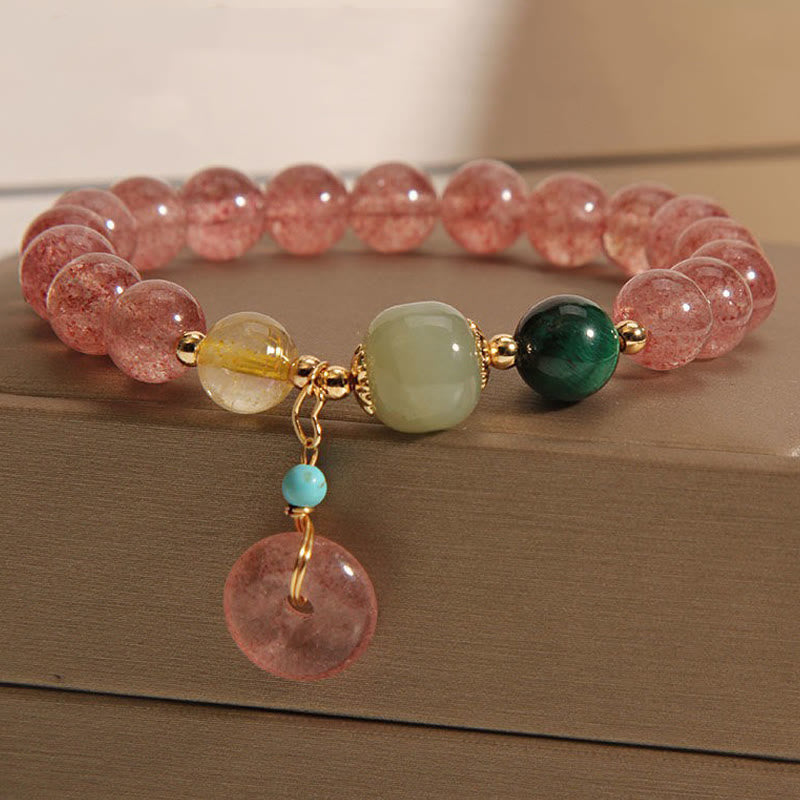 Wear FengShui Natural Strawberry Quartz Peace Buckle Jade Positive Bracelet
