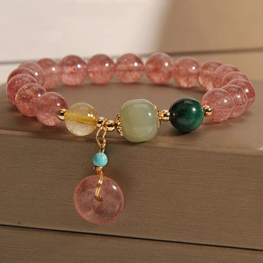 Wear FengShui Natural Strawberry Quartz Peace Buckle Jade Positive Bracelet