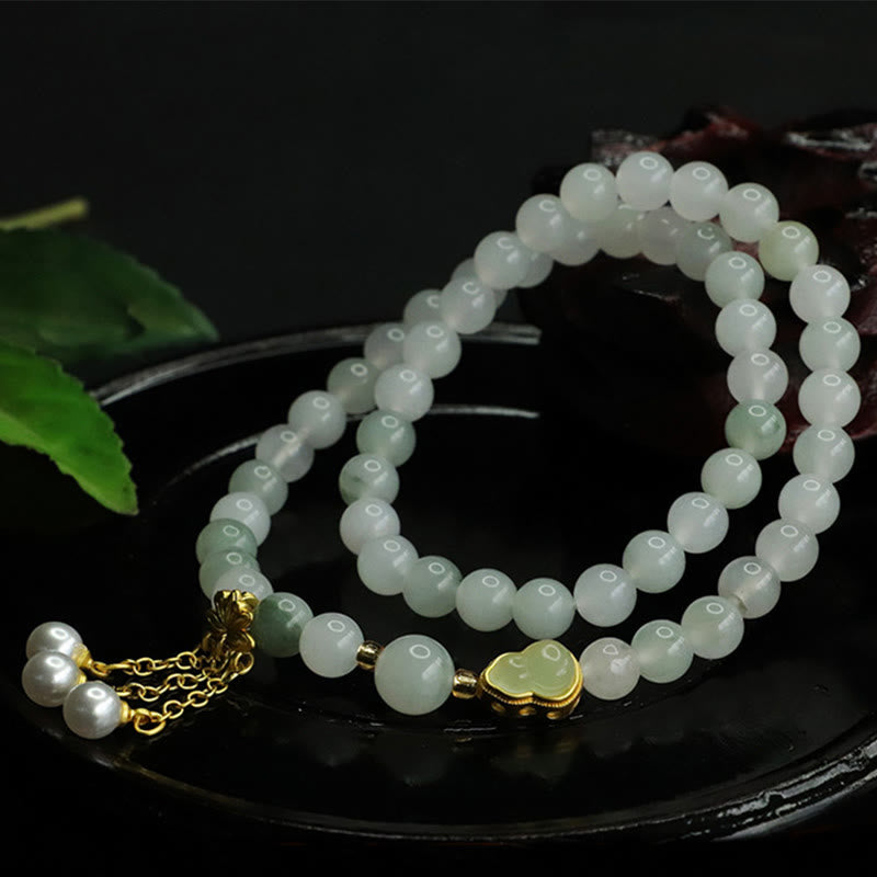 Wear FengShui Natural Tianshan Jade Lotus Gourd Double Circle Prosperity Bracelet