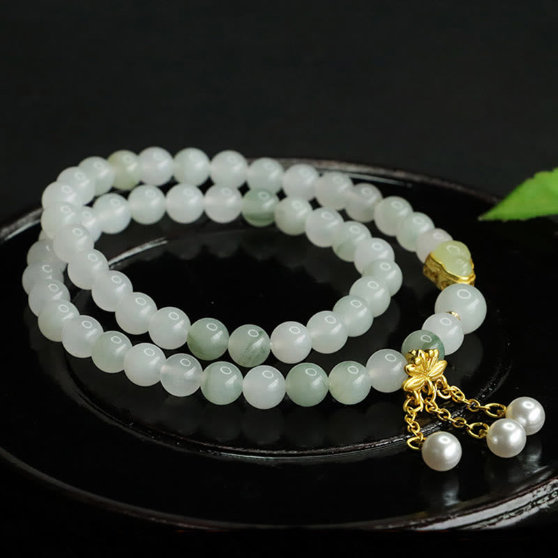 Wear FengShui Natural Tianshan Jade Lotus Gourd Double Circle Prosperity Bracelet
