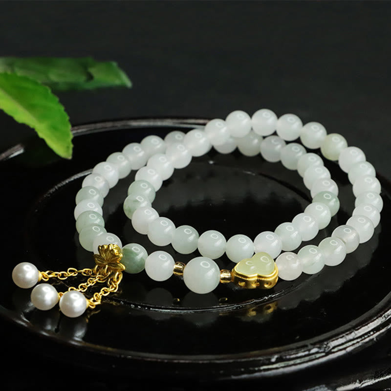 Wear FengShui Natural Tianshan Jade Lotus Gourd Double Circle Prosperity Bracelet