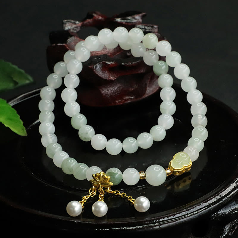 Wear FengShui Natural Tianshan Jade Lotus Gourd Double Circle Prosperity Bracelet