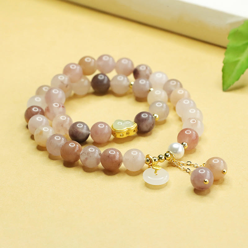 Wear FengShui Natural Golden Silk Jade Double Layer Gourd Peace Buckle Luck Bracelet
