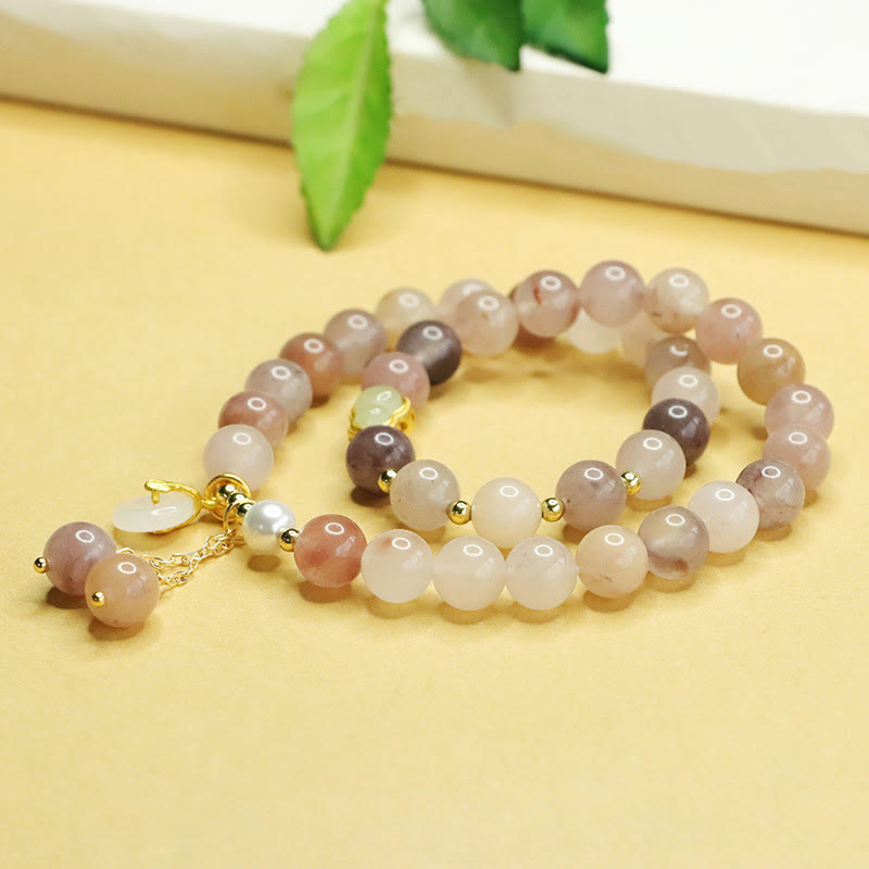 Wear FengShui Natural Golden Silk Jade Double Layer Gourd Peace Buckle Luck Bracelet
