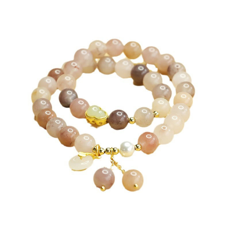Wear FengShui Natural Golden Silk Jade Double Layer Gourd Peace Buckle Luck Bracelet