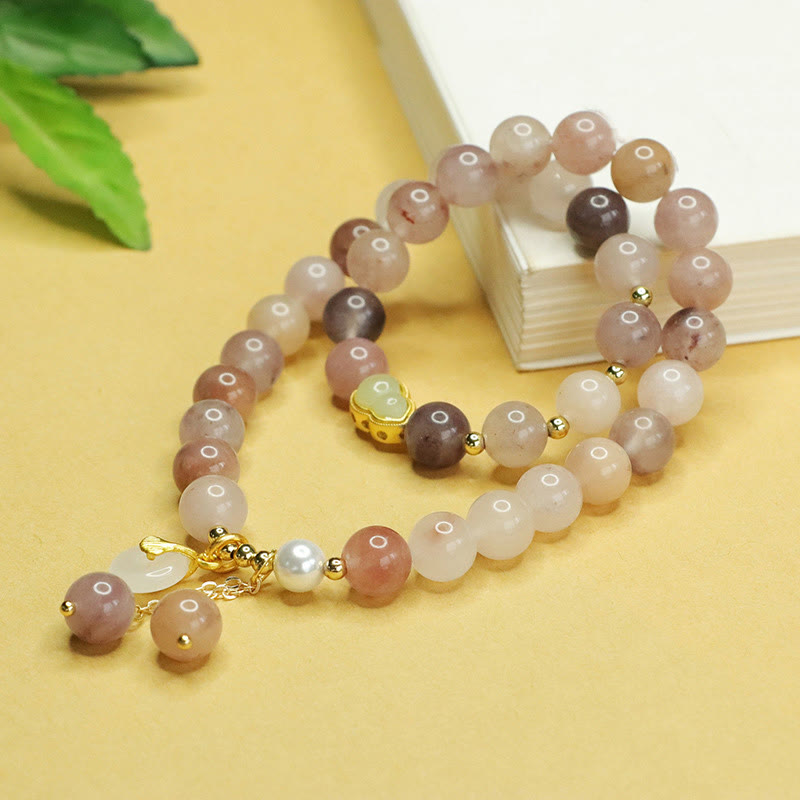 Wear FengShui Natural Golden Silk Jade Double Layer Gourd Peace Buckle Luck Bracelet