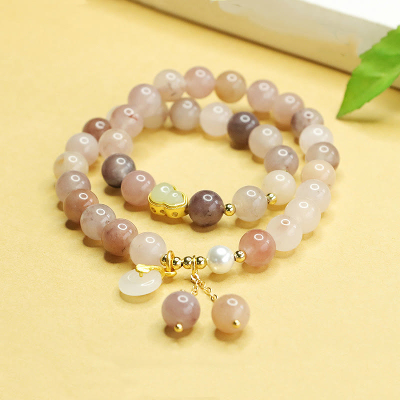 Wear FengShui Natural Golden Silk Jade Double Layer Gourd Peace Buckle Luck Bracelet