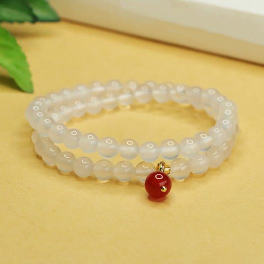 Wear FengShui Natural Chalcedony Red Agate Bead Double Layer Harmony Positive Bracelet
