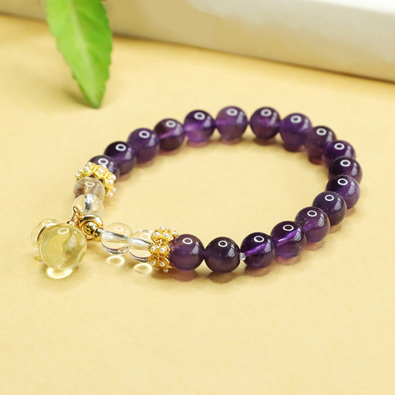Wear FengShui Natural Amethyst Citrine Money Bag Balance Bracelet