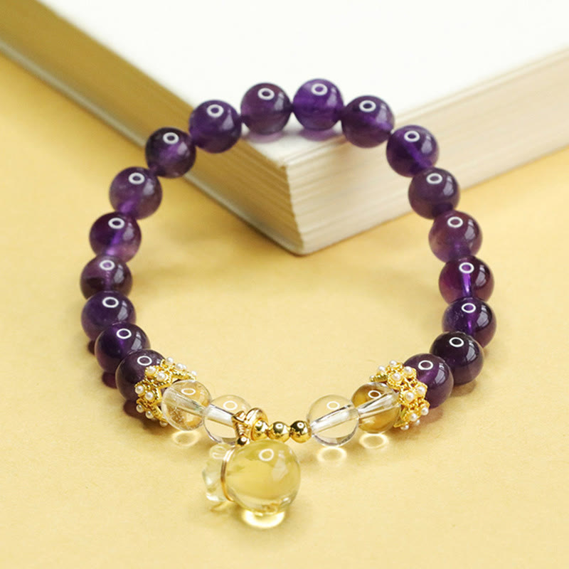 Wear FengShui Natural Amethyst Citrine Money Bag Balance Bracelet