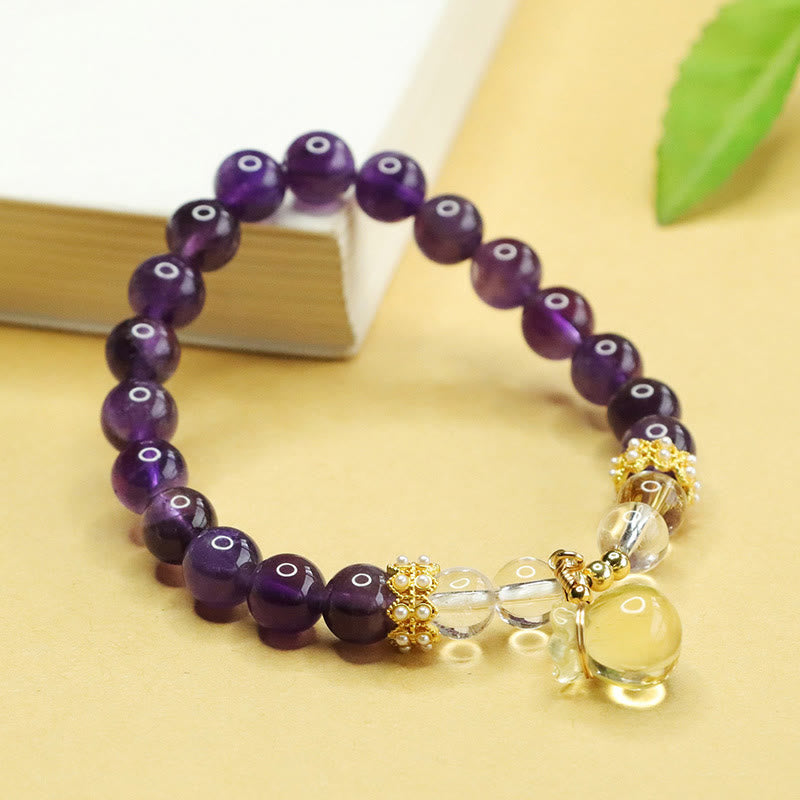 Wear FengShui Natural Amethyst Citrine Money Bag Balance Bracelet