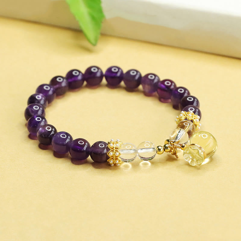 Wear FengShui Natural Amethyst Citrine Money Bag Balance Bracelet
