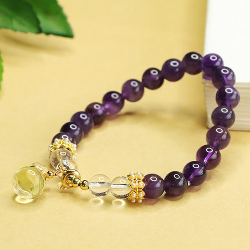 Wear FengShui Natural Amethyst Citrine Money Bag Balance Bracelet