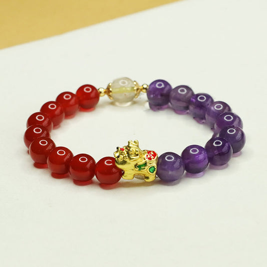 Wear FengShui Natural Amethyst Red Agate Pi Xiu Balance Bracelet