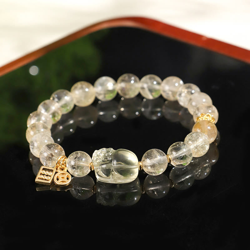 Wear FengShui Natural Citrine PiXiu Copper Coin Protection Bracelet