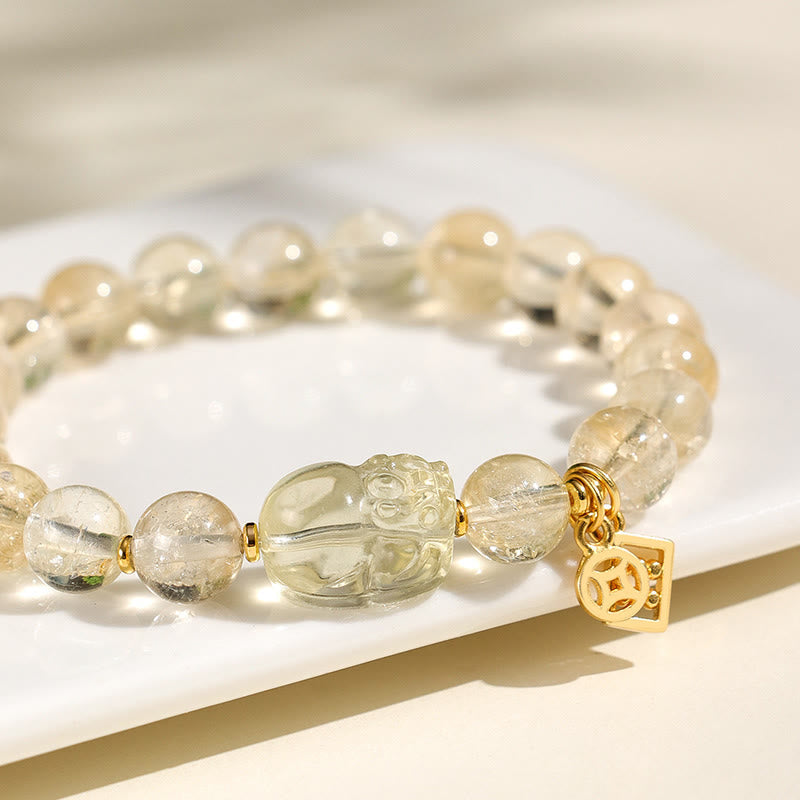 Wear FengShui Natural Citrine PiXiu Copper Coin Protection Bracelet