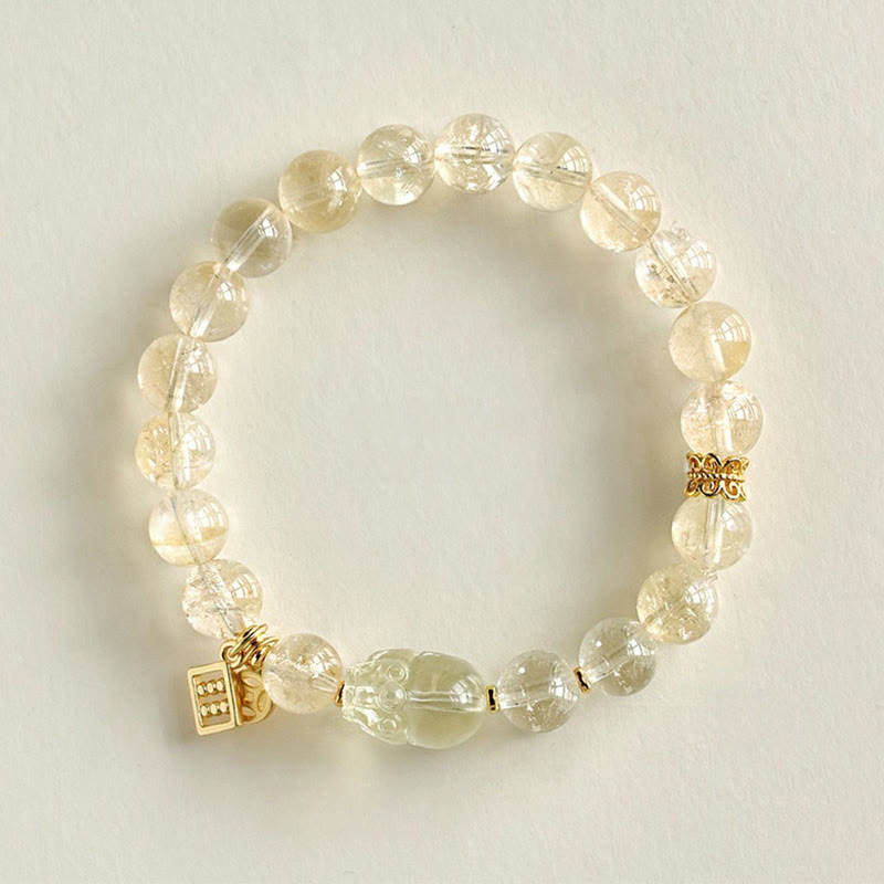 Wear FengShui Natural Citrine PiXiu Copper Coin Protection Bracelet