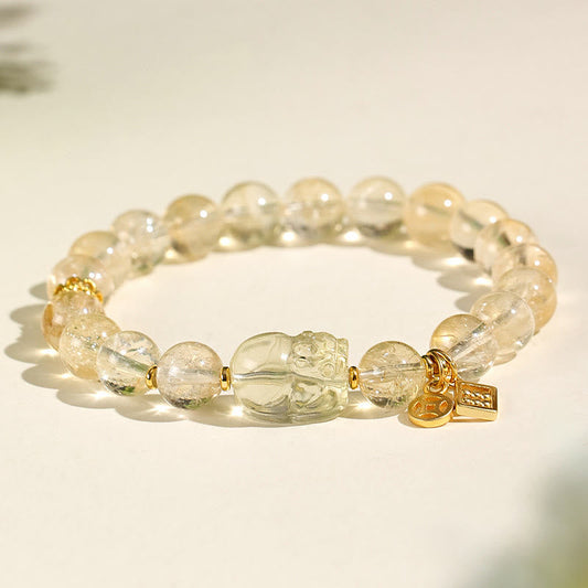 Wear FengShui Natural Citrine PiXiu Copper Coin Protection Bracelet
