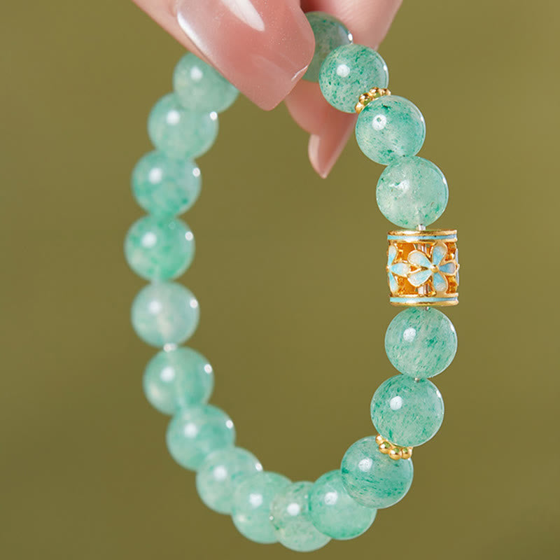 Wear FengShui 925 Sterling Silver Green Strawberry Quartz Flower Calm Bracelet