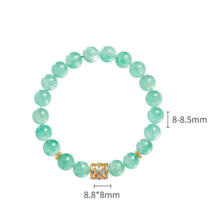Wear FengShui 925 Sterling Silver Green Strawberry Quartz Flower Calm Bracelet