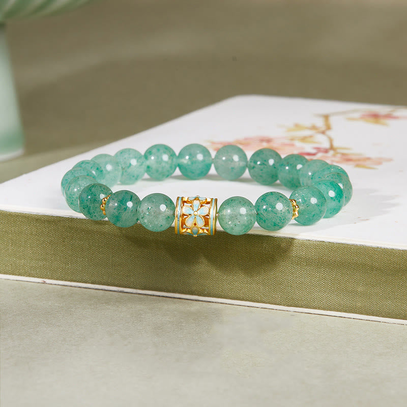Wear FengShui 925 Sterling Silver Green Strawberry Quartz Flower Calm Bracelet