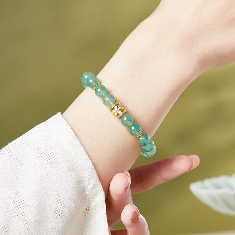 Wear FengShui 925 Sterling Silver Green Strawberry Quartz Flower Calm Bracelet