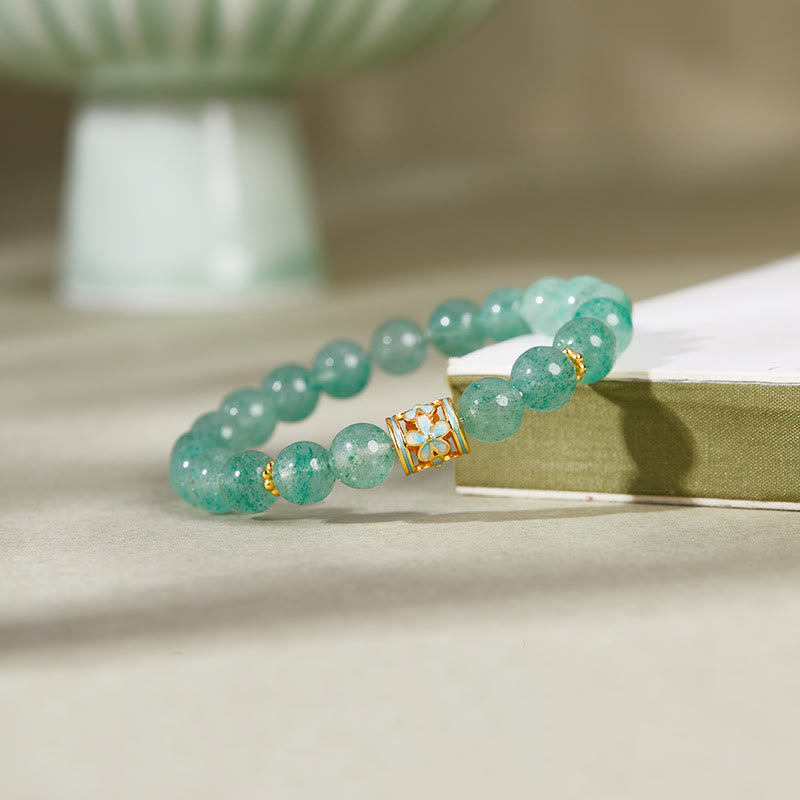 Wear FengShui 925 Sterling Silver Green Strawberry Quartz Flower Calm Bracelet
