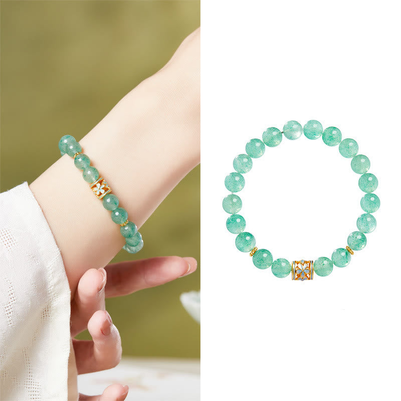 Wear FengShui 925 Sterling Silver Green Strawberry Quartz Flower Calm Bracelet