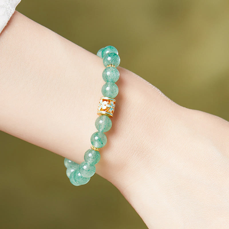 Wear FengShui 925 Sterling Silver Green Strawberry Quartz Flower Calm Bracelet
